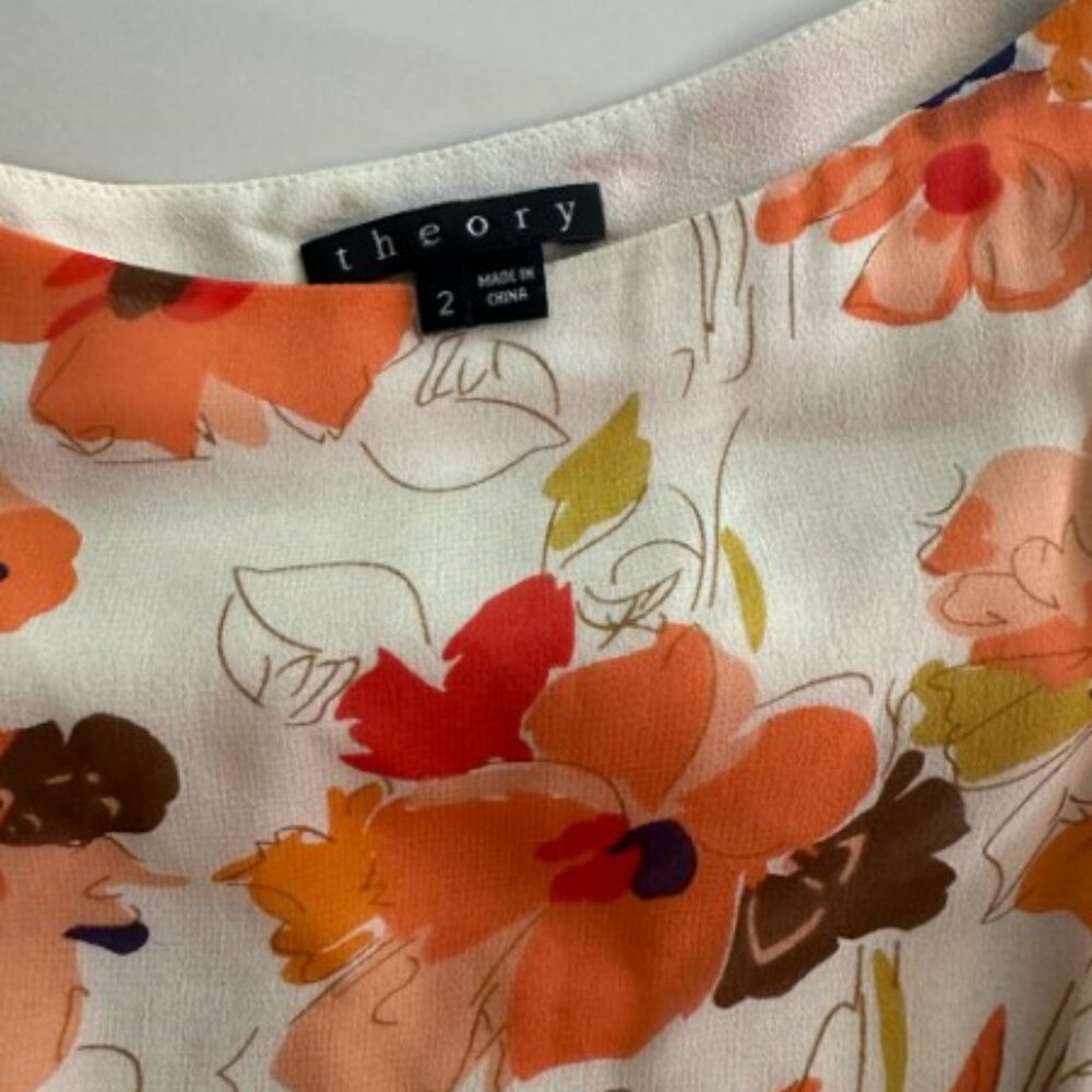 Theory Orange Floral Mini Dress - Size 2 - Picture 2 of 2